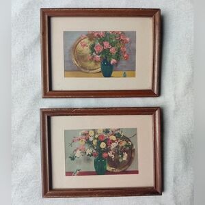 1930s Floral Still Life Wall Art Pair 2 Lambert Photo Prints 6x8" Cottage Shabby